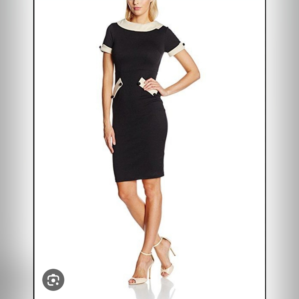 LINDY BOP Vintage Pencil Dress in Black and Cream - Picture 2 of 6